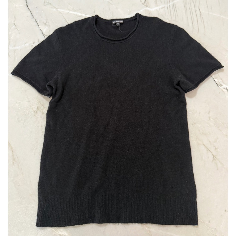 NWOT James Perse 100% Cashmere SS Lightweight Sweater Shirt Black Crew Neck Sz 2